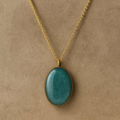 Teal Stardust Oval Necklace – Glitter Resin Pendant with Gold Chain