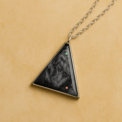 Midnight Pyramid Pendant – Triangular Galaxy Resin Necklace with Silver Chain
