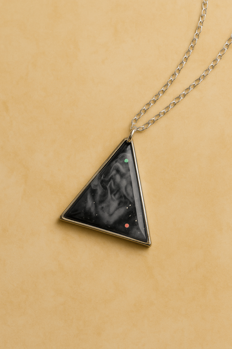 Midnight Pyramid Pendant – Triangular Galaxy Resin Necklace with Silver Chain