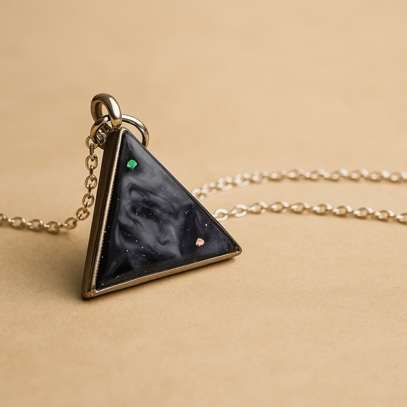 Midnight Pyramid Pendant – Triangular Galaxy Resin Necklace with Silver Chain - Image 2