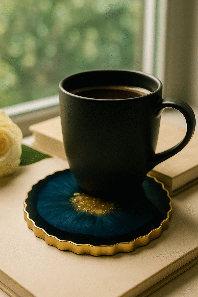 Elegant Resin Coaster Set (4 pcs) – Mixed Design Set with Gold & Silver Borders - Image 6