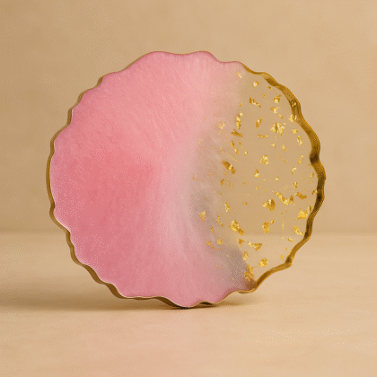 Pink Whisper Resin Coaster – Blush Ombre with Gold Foil & Glossy Finish (4 pieces Set)