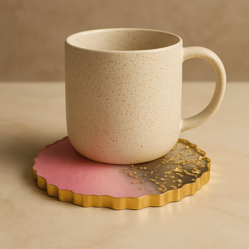 Elegant Resin Coaster Set (4 pcs) – Mixed Design Set with Gold & Silver Borders - Image 8