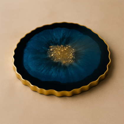 Midnight Sapphire Resin Geode Coaster with Gold Edge – Handmade Luxury Home Accent
