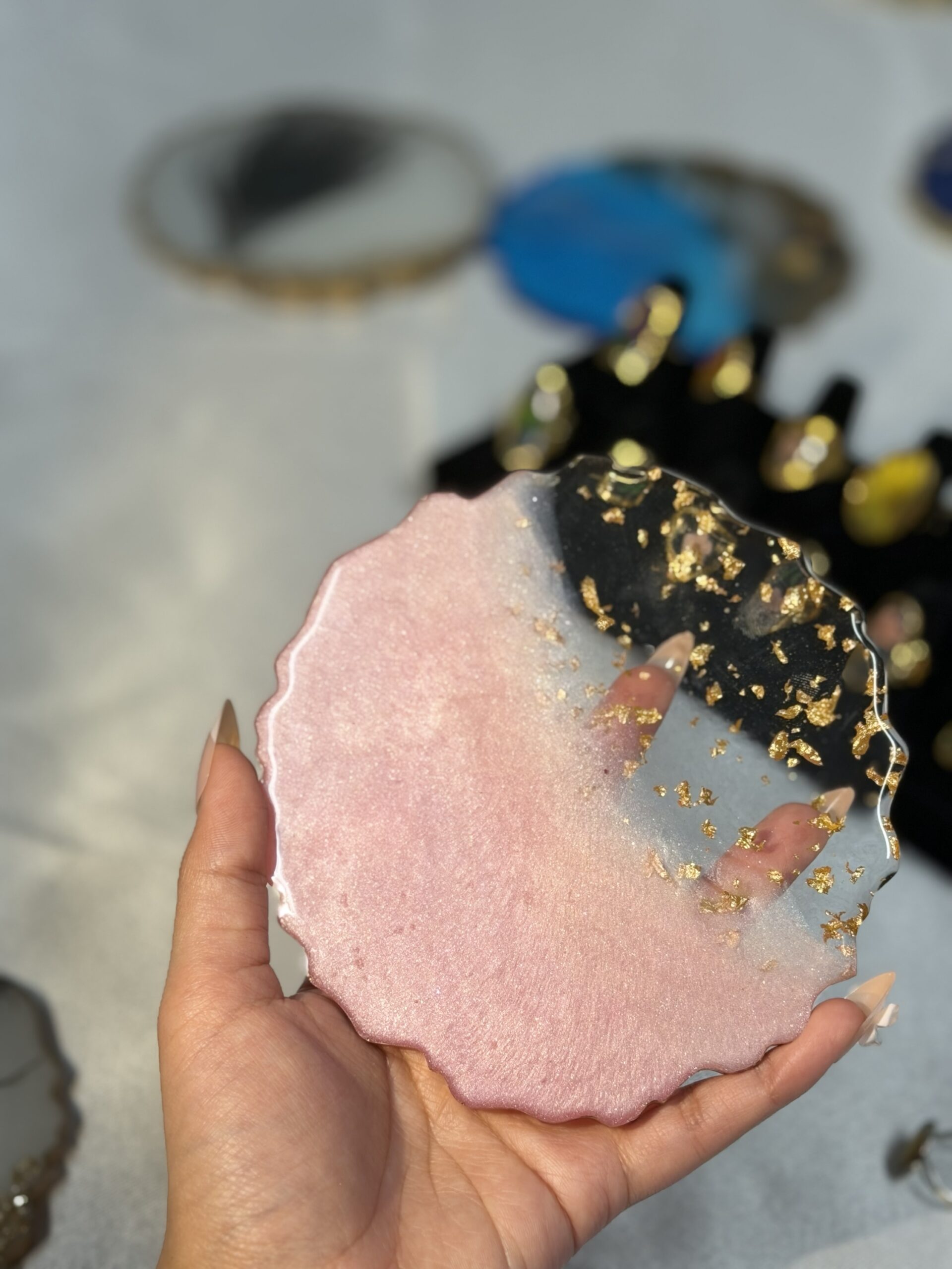 Pink Whisper Resin Coaster – Blush Ombre with Gold Foil & Glossy Finish (4 pieces Set) - Image 2