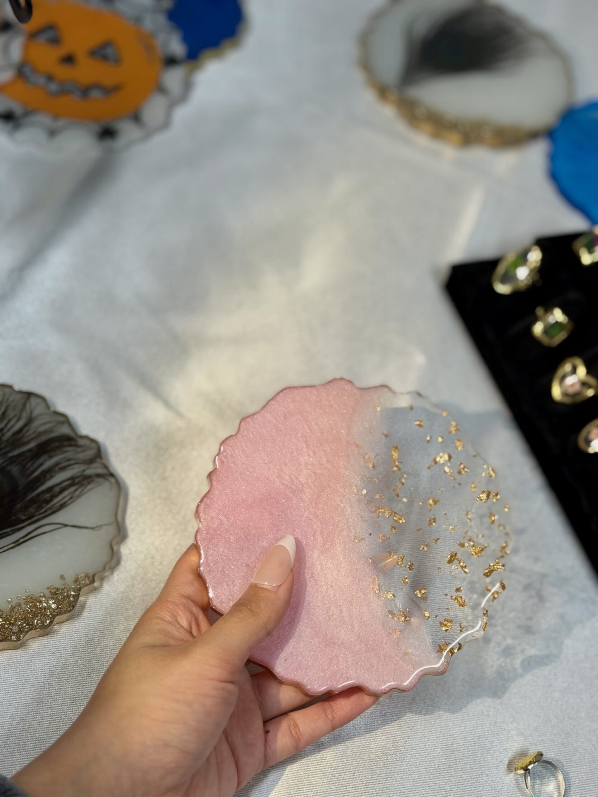 Pink Whisper Resin Coaster – Blush Ombre with Gold Foil & Glossy Finish (4 pieces Set)