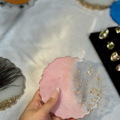 Pink Whisper Resin Coaster – Blush Ombre with Gold Foil & Glossy Finish