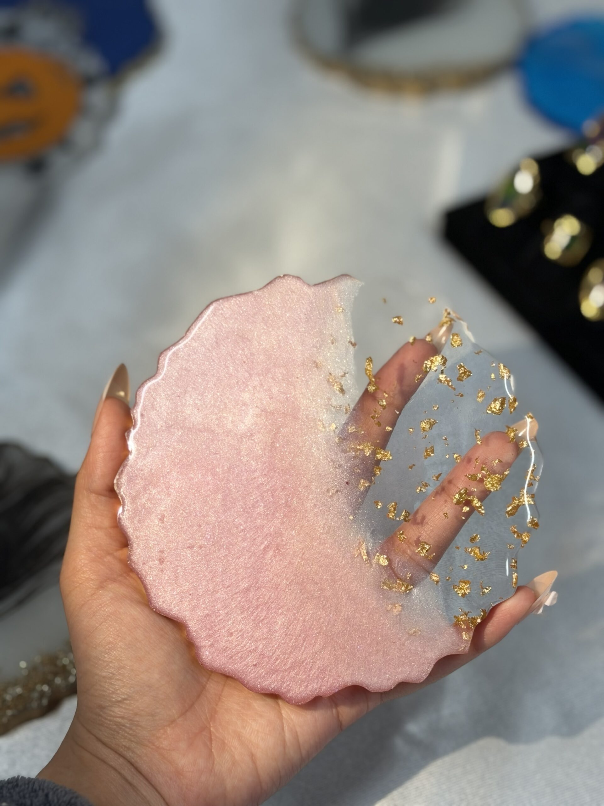 Pink Whisper Resin Coaster – Blush Ombre with Gold Foil & Glossy Finish (4 pieces Set) - Image 5