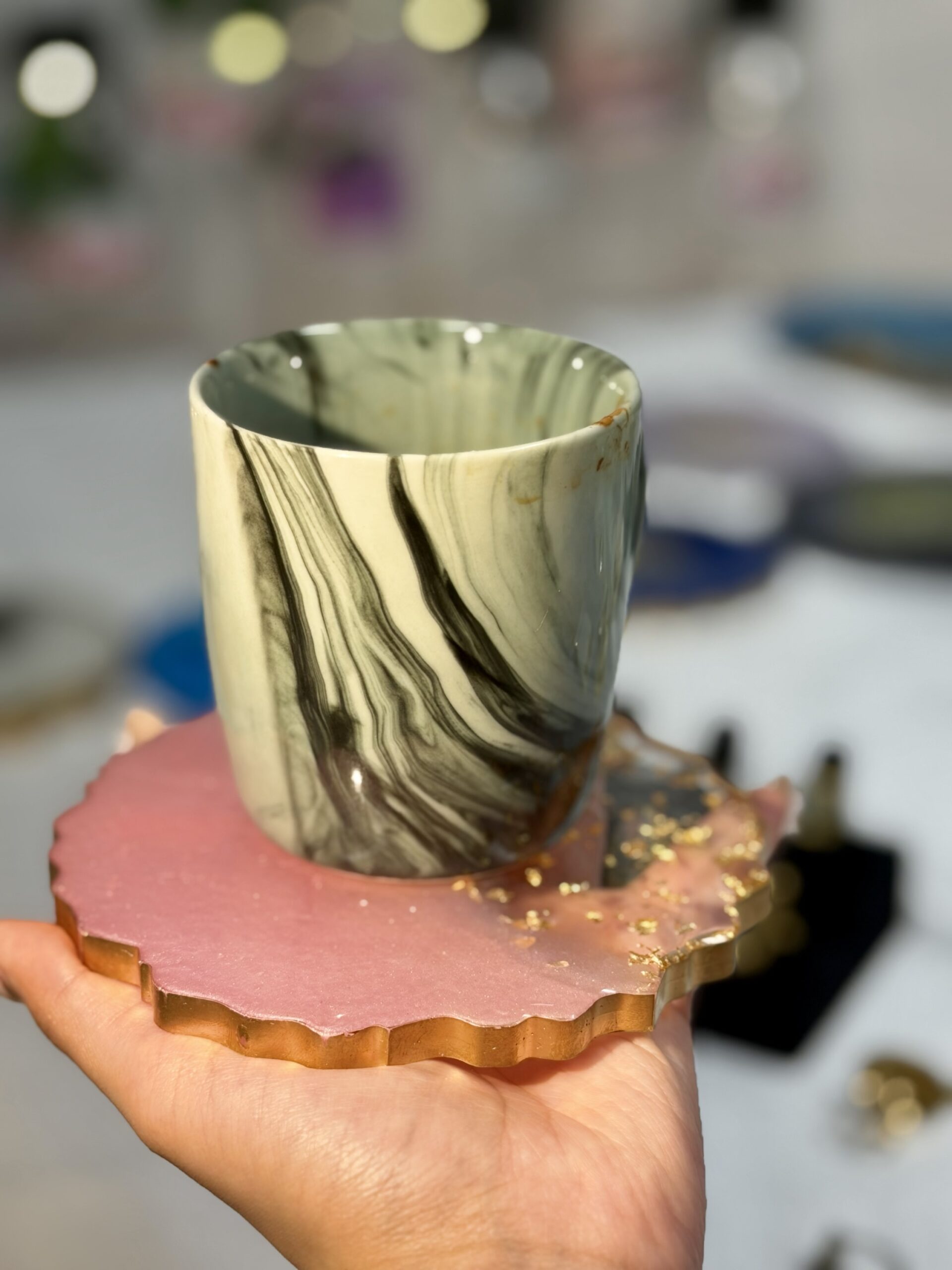 Pink Whisper Resin Coaster – Blush Ombre with Gold Foil & Glossy Finish (4 pieces Set) - Image 3