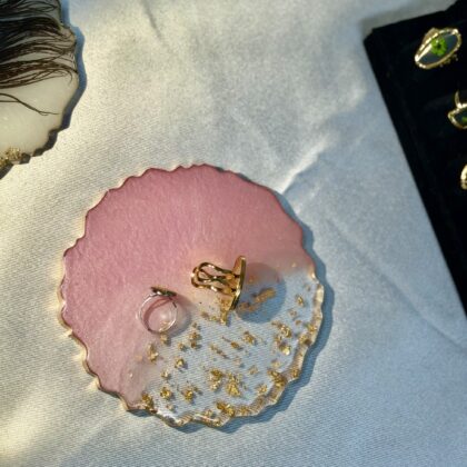 Pink Whisper Resin Coaster – Blush Ombre with Gold Foil & Glossy Finish (2 pieces Set)