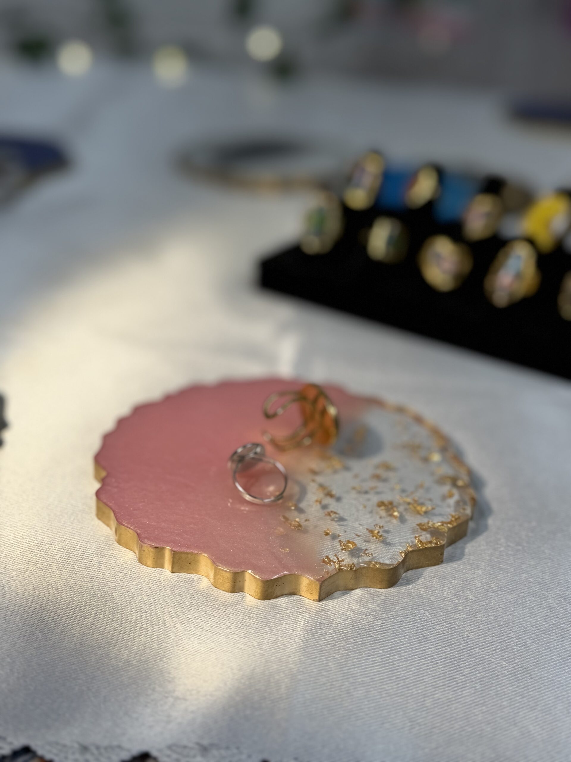 Pink Whisper Resin Coaster – Blush Ombre with Gold Foil & Glossy Finish (2 pieces Set) - Image 3