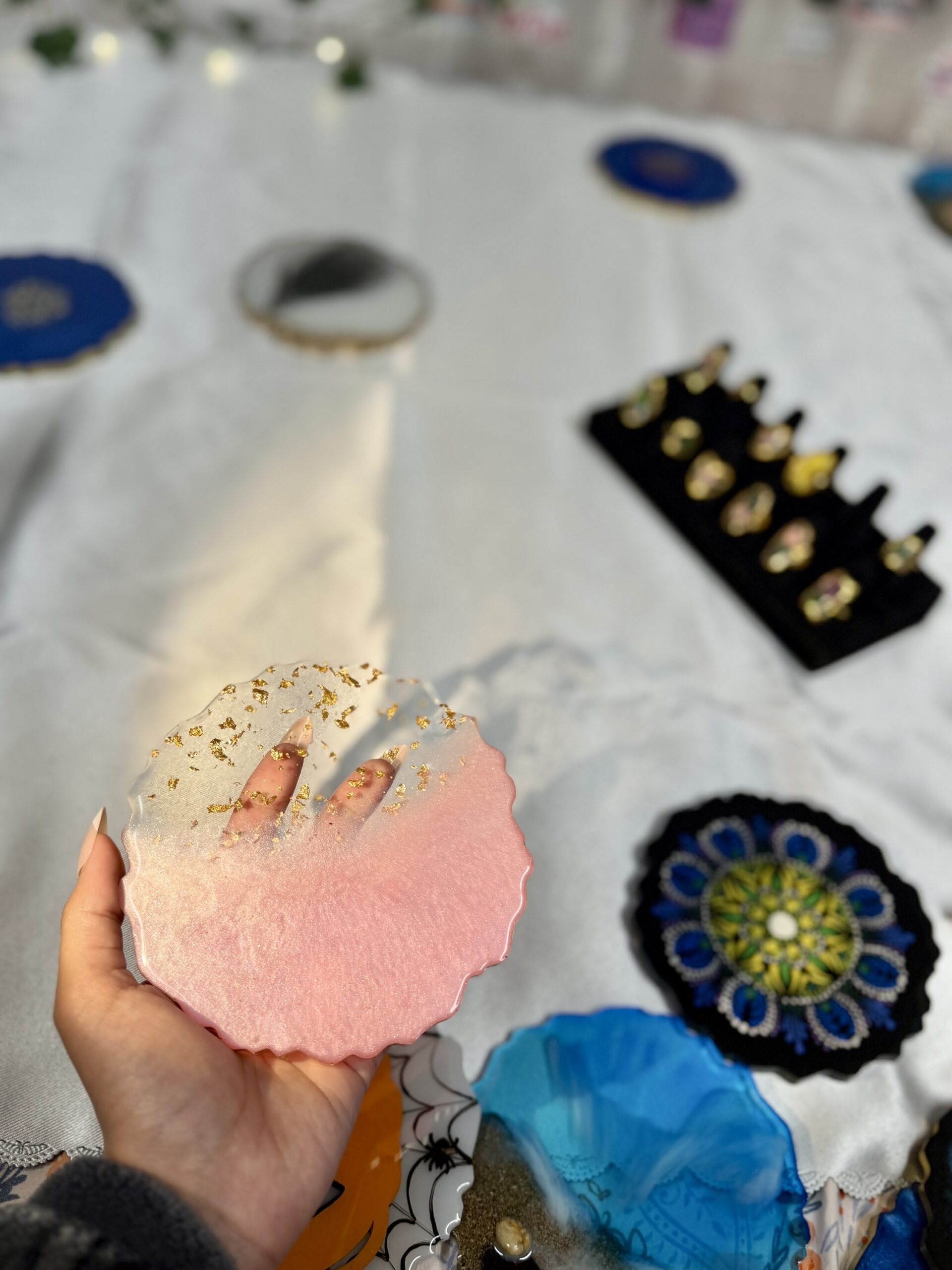 Pink Whisper Resin Coaster – Blush Ombre with Gold Foil & Glossy Finish (2 pieces Set) - Image 2