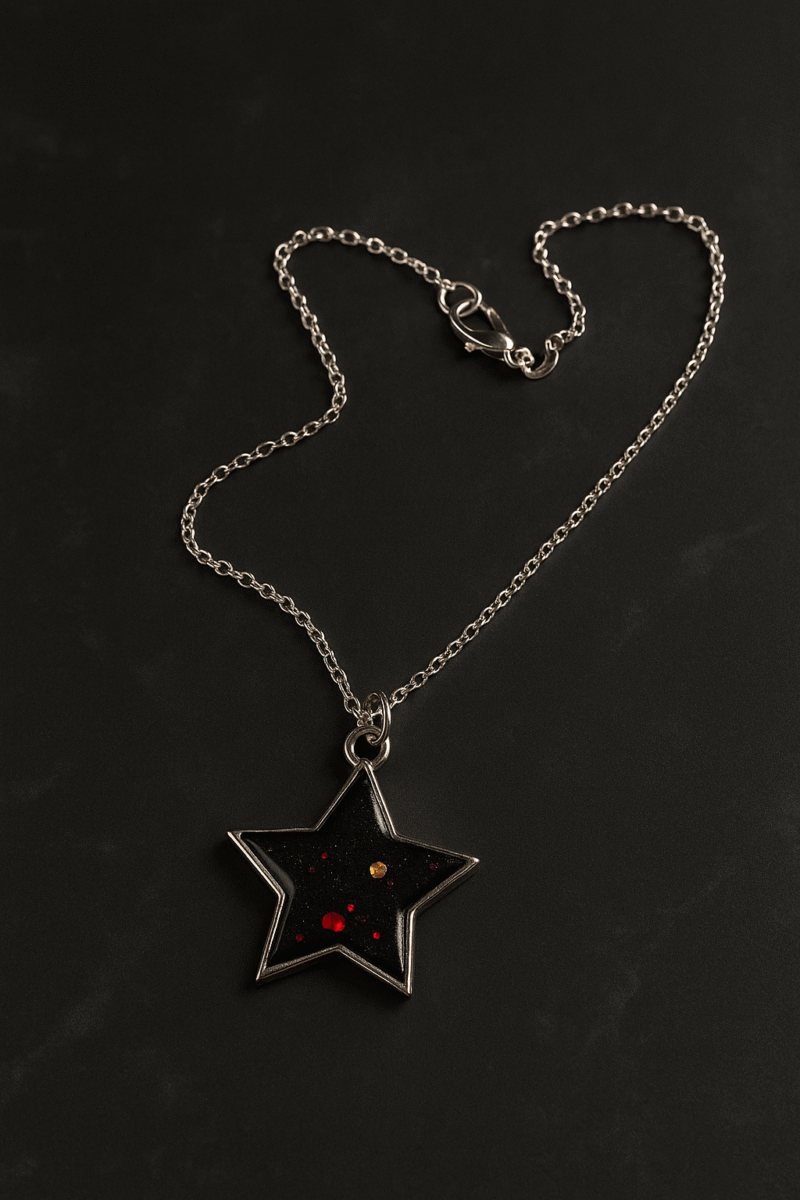 Galaxy Star Pendant Necklace – Handmade Resin Jewelry with Silver Chain