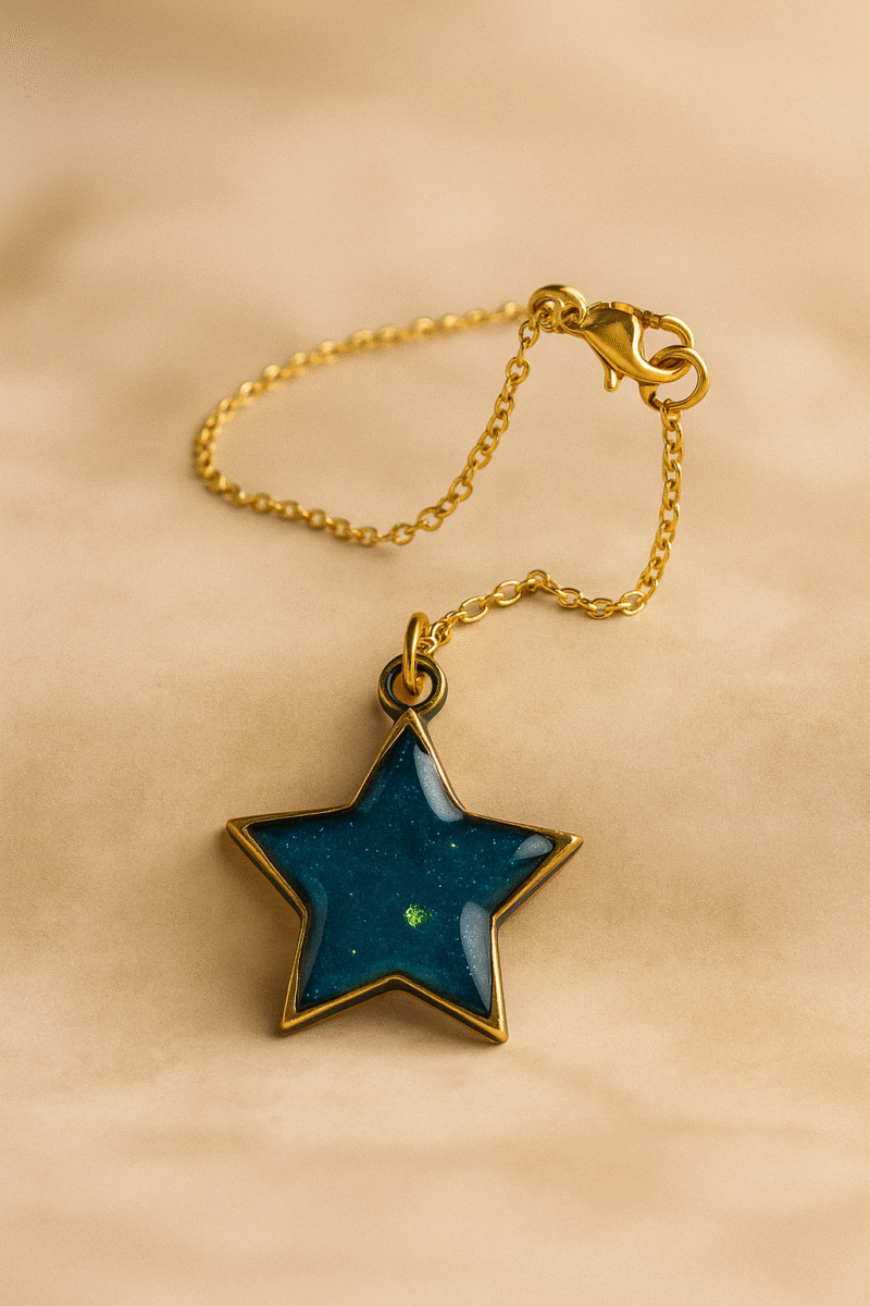 Celestial Blue Star- Handmade Resin Pendant Necklace with Gold Chain