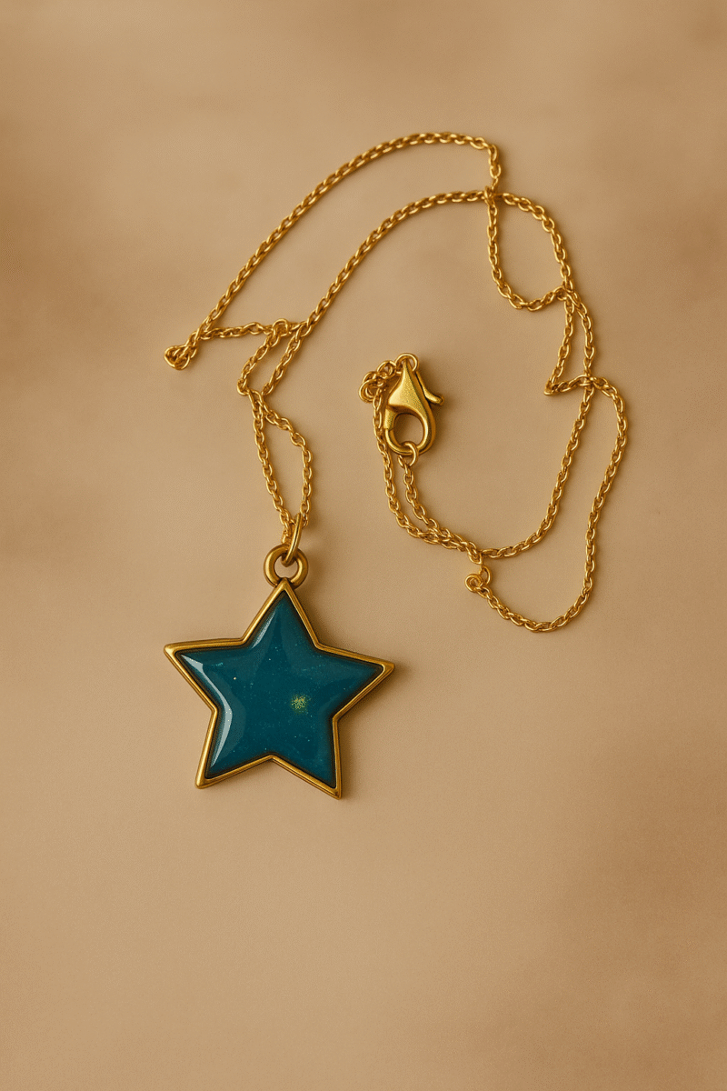 Celestial Blue Star- Handmade Resin Pendant Necklace with Gold Chain - Image 2