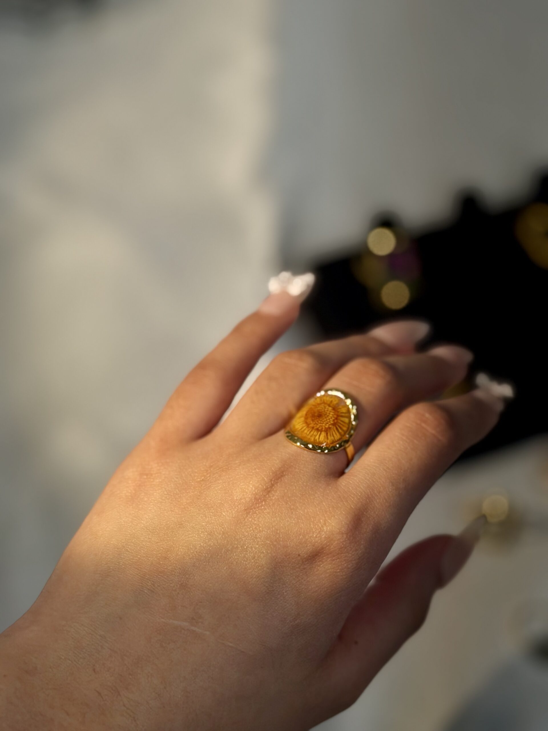 Golden Bloom – Handcrafted Resin Statement Ring