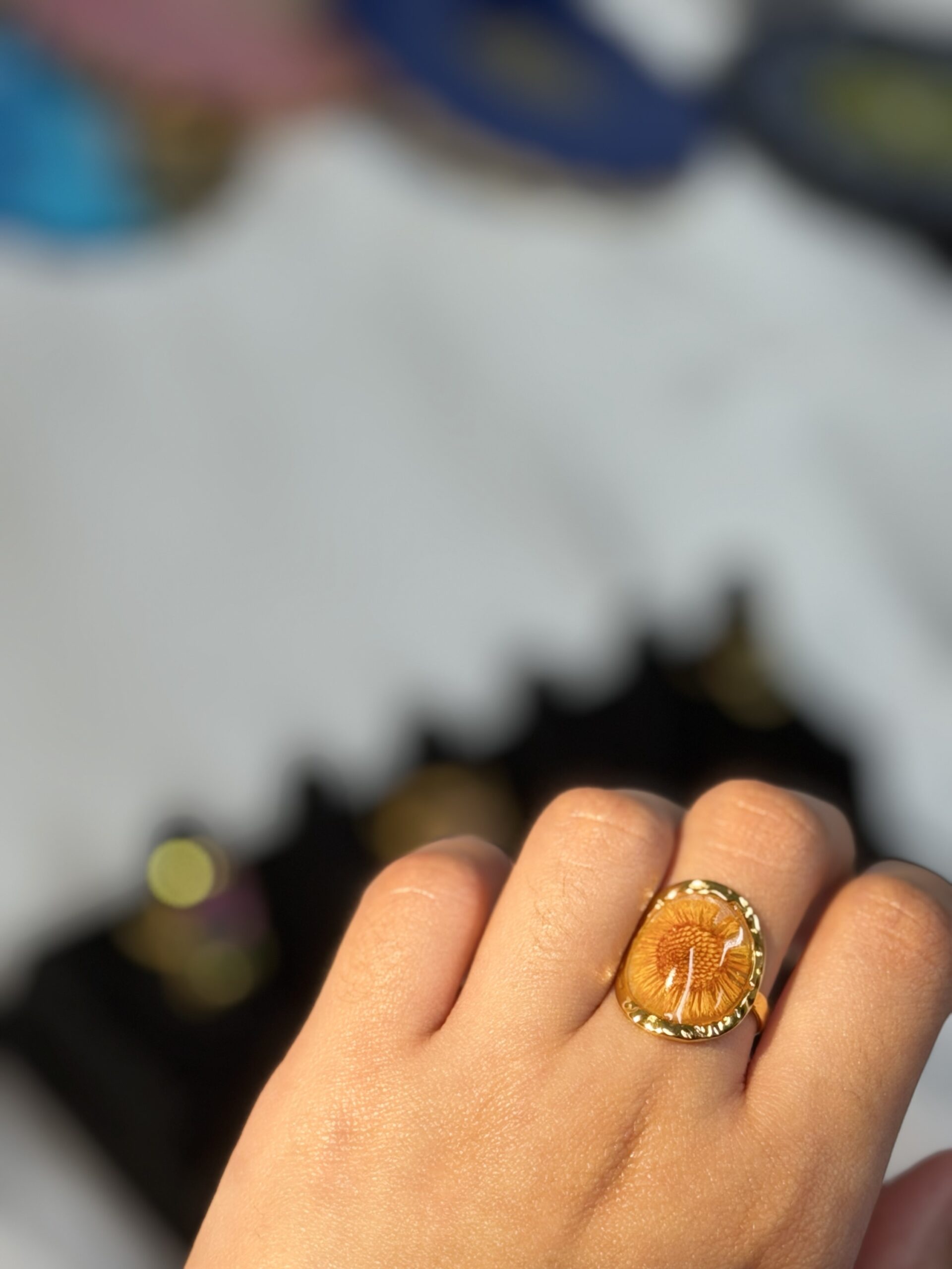 Golden Bloom – Handcrafted Resin Statement Ring - Image 3