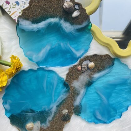 Beach Wave Resin Coaster: Real Shells & Sand